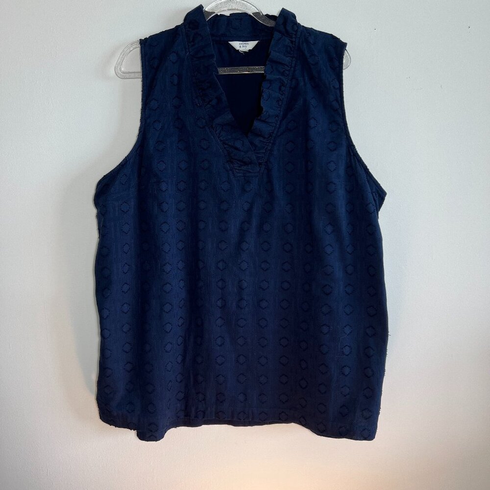 Crown & Ivy 100% Cotton Navy Sleeveless top, Size XL